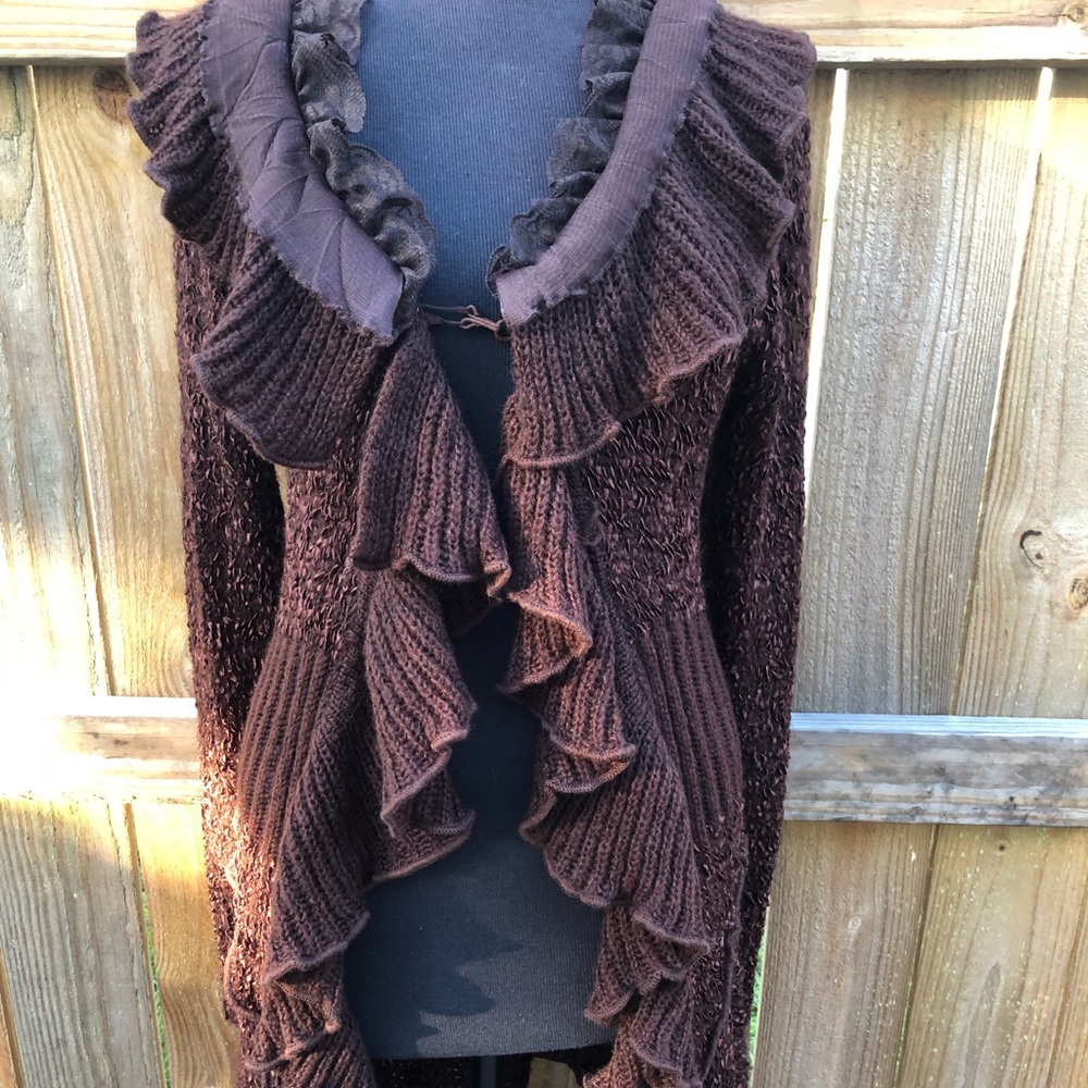 NWT SZ LARGE LONG BROWN CARDIGAN BY BELLADINI.NICE